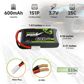 6× OVONIC 7.4V 25C 600mAh 1S LiPo Batteries with Molex Plug for Syma UDI 1S FPV Quadcopter